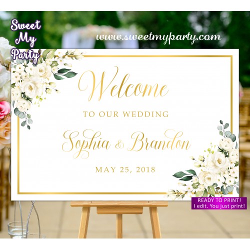 Ivory Wedding Welcome Sign,Cream Wedding Welcome sign,(123bw)